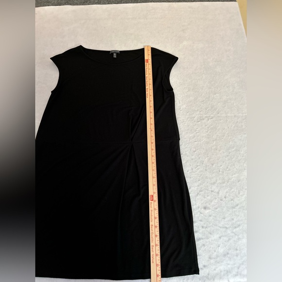 Eileen Fisher Dress Women's Large Black Pin Tuck Cap Sleeve Straight Hem Shift - Picture 6 of 9